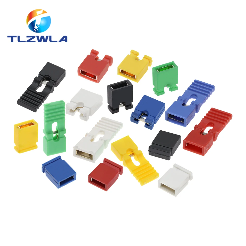 100PCS Jumper Cap Short Circuit Cap Spacing 2.54mm Black Yellow Blue Red Short Circuit Block Pin Connector Cap Long Handle Cap