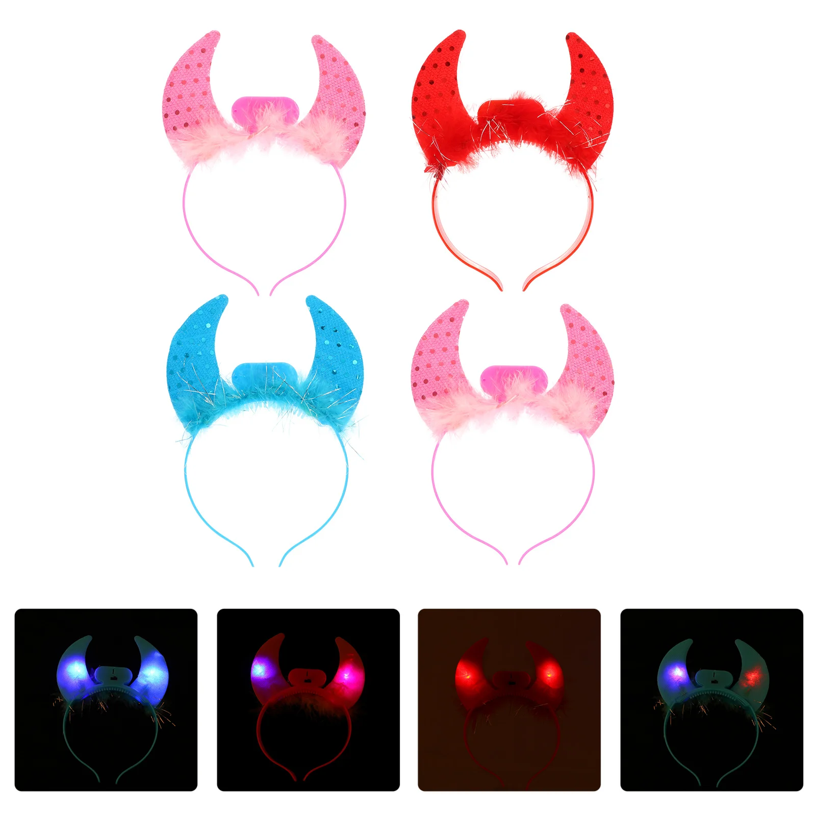 4 Pcs Demon Glow Headband Child Hair Bands Halloween Light-up Plastic Creative Ox Horn Hairband