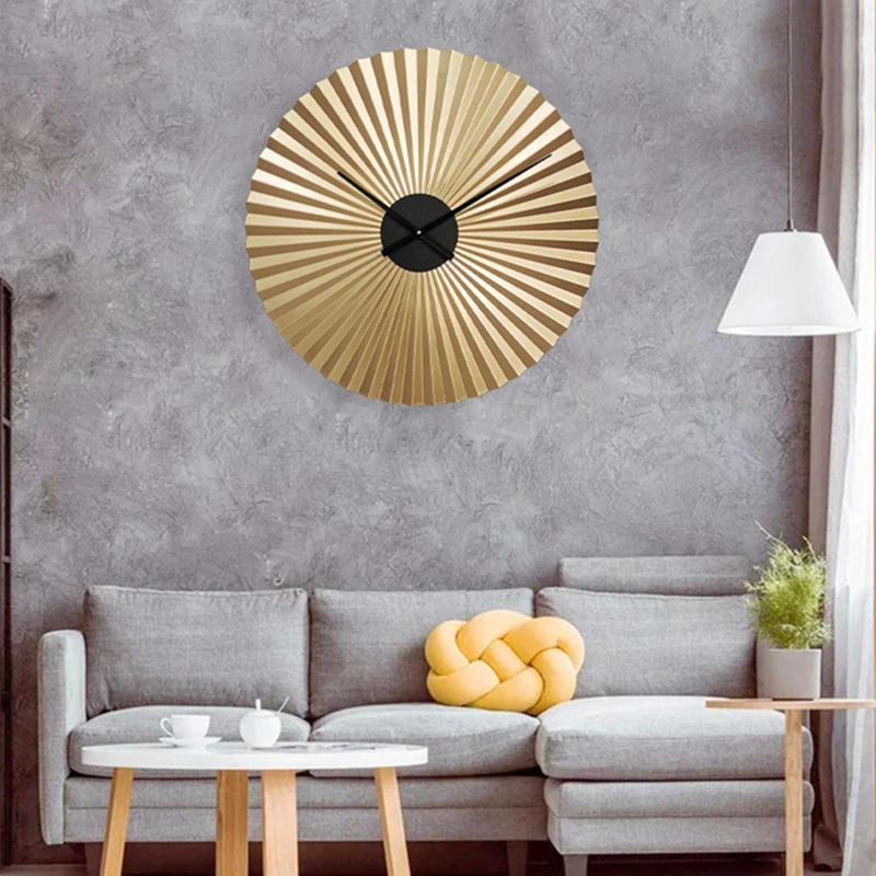 3d Large Wall Clocks Nordic Living Room Bedroom Office Metal Silent Watch Minimalist Art Retro Fan-shaped Wall Decor Clock D60cm