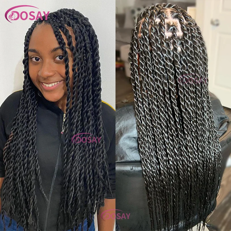 Dosay-Full Lace Frontal Peruca para Mulheres Negras, 36 ", Deusa Caixa, Torção Maior, Sintético Trançado Perucas, Faux Locs