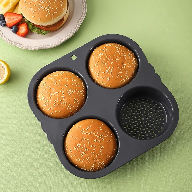 4/6/8 Hole Hamburger Mold Food Grade Silicone High Temperature Oven Baking Tray Bread Mold Non-toxic Environmental Protection