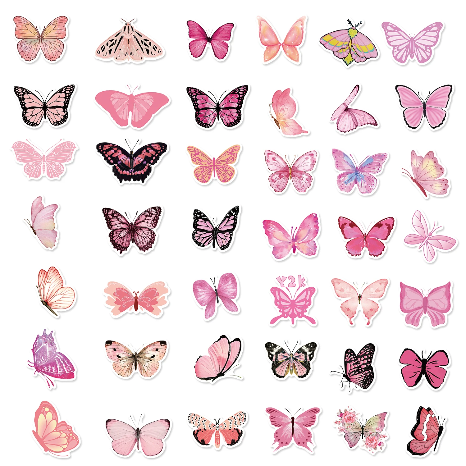 50pcs Pink Flower Butterfly Graffiti Stickers Waterproof PVC Material Stickers DIY Bicycle Luggage Skateboard Computer Decal Toy