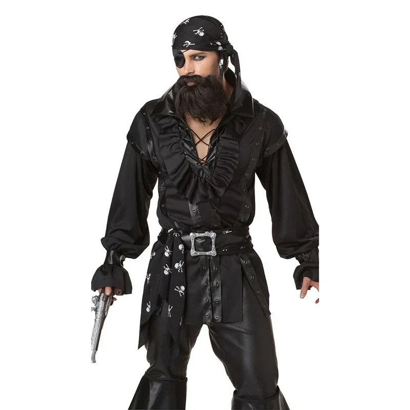 Fantasia de cosplay de jogo de pirata de um olho fantasia de palco masculina