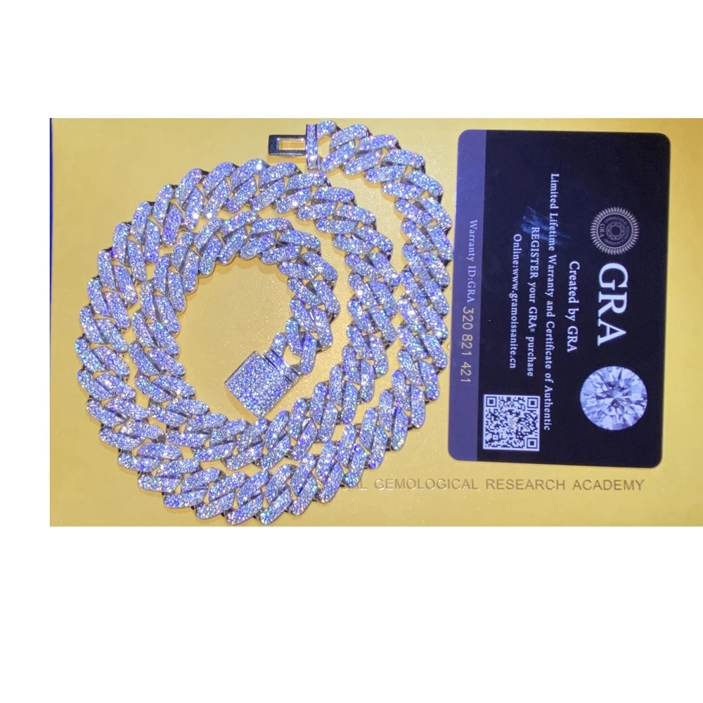 

HQ GEMS 14mm Solid Silver Full Iced Out Diamond Yellow Gold Cuban Chain Link Miami Chokers Necklace Men