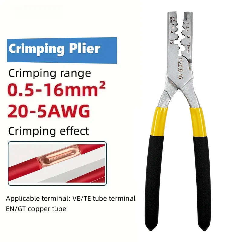 PZ0.5-16 Crimping Tool 0.5-16mm² 20-5AWG Tube Terminals Crimper Plier Set Electrical Terminals Clamp Tool For VE/EN/TE/GT Copper