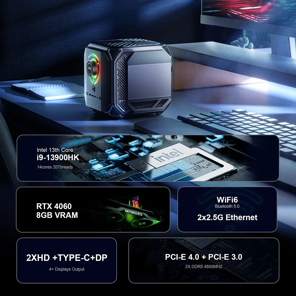 Мини-ПК Chatreey TANK Intel Core i9 13900HK i7 с игровым настольным компьютером Nvidia 4060 8G PCIE 4,0 Wi-Fi 6 BT5.0