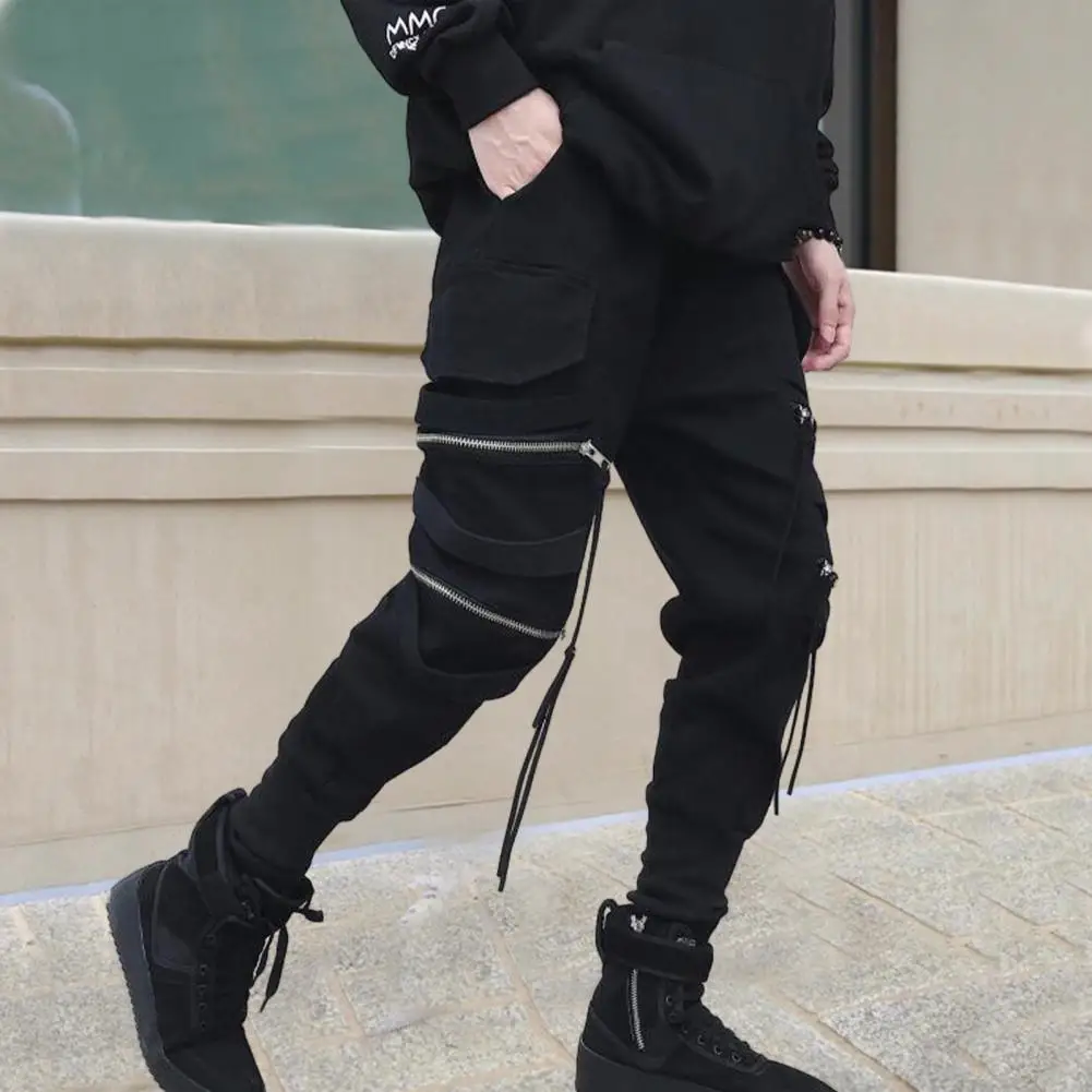 Regular Fit Men Trousers Stylish Men's Cargo Pants with Zipper Decor Ankle Straps for Hip Hop Streetwear Outdoor for Sport