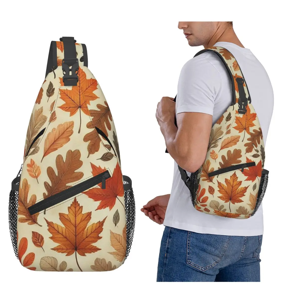 

Autumn Leaves Chest Bag Men Sling Crossbody Backpack Chest Bag Travel Hiking Daypack Shoulder Bag