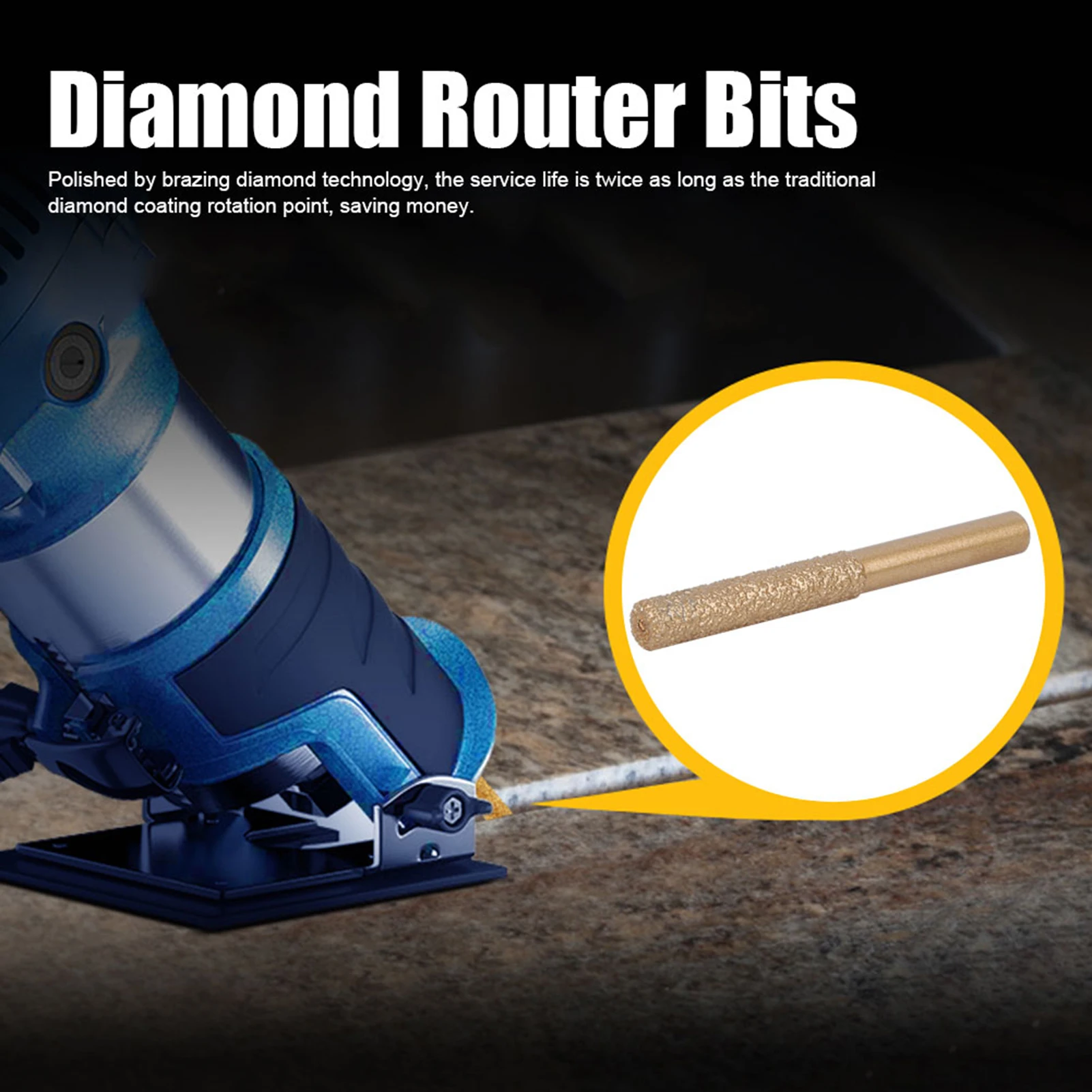 Brazed Bits  Router Bits  Router Bits Golden Brazed Straight Shank for Quartz Stone Marble Seam Knife  Bits