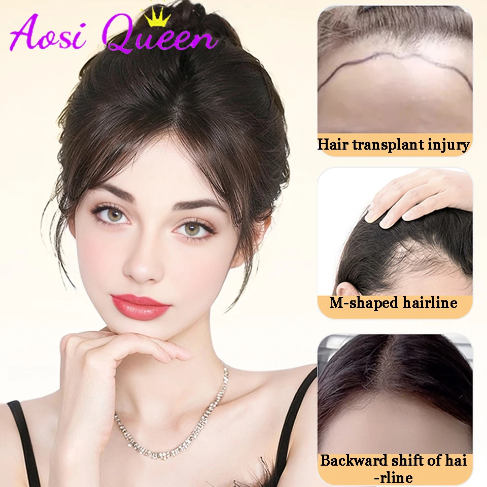 AOSI Air Bangs Wig Women\'s Thin Natural Forehead and Sideburns Replacement Seamless Hairline Hairpin Style Wig