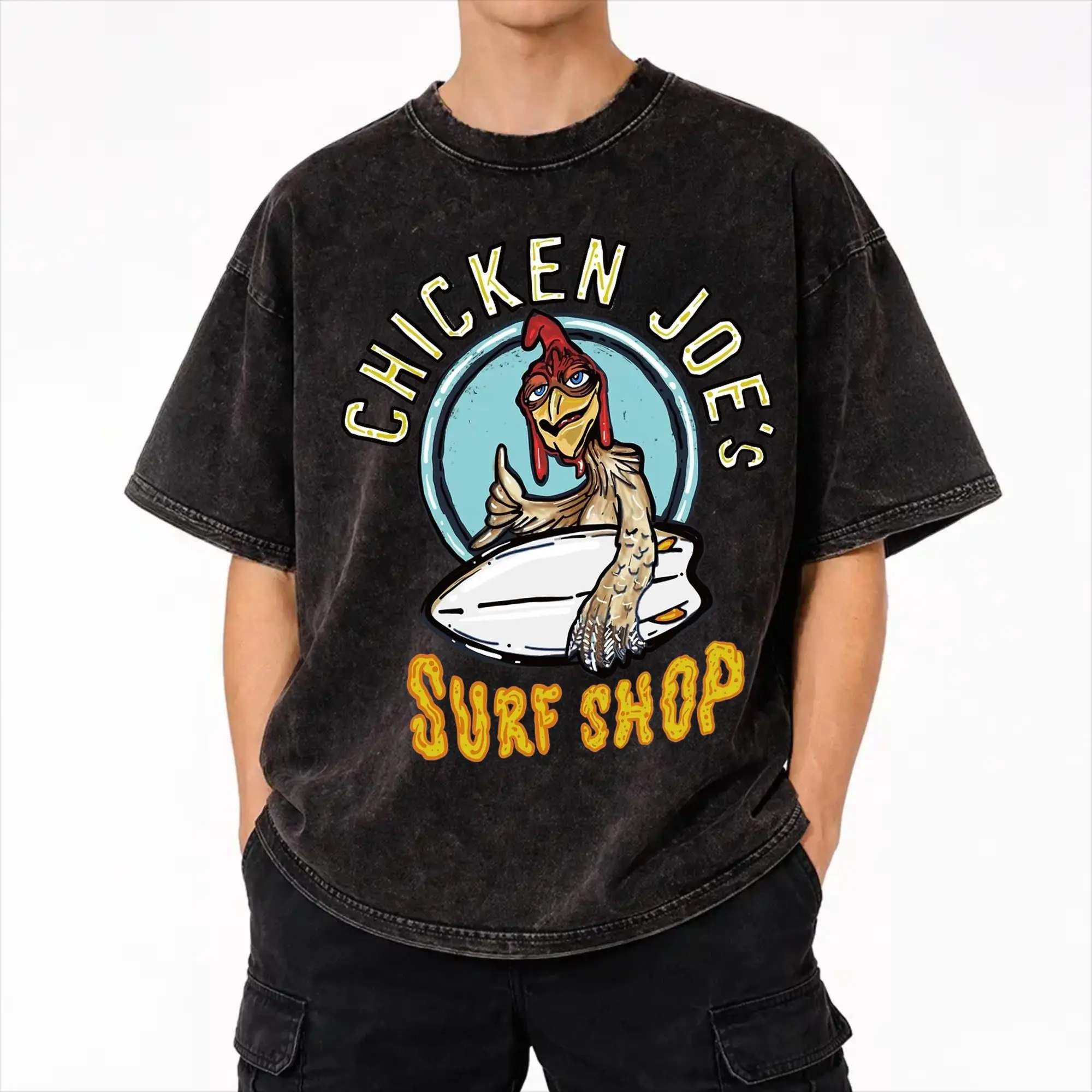 Surf's Up Chicken Joe T Shirt Hip Hop Washed 100% Cotton Oversize T-Shirt  Vintage for Men Women Streetwear Printed Tee Shirt