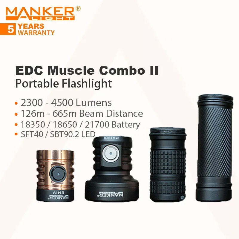 Manker EDC Muscle Combo II EV14 IV+MC13 II Head,Ultra Strong Focusing Flashlight ,1x SBT90.2 and 4x LH351D LED,Up to 4500 Lumen