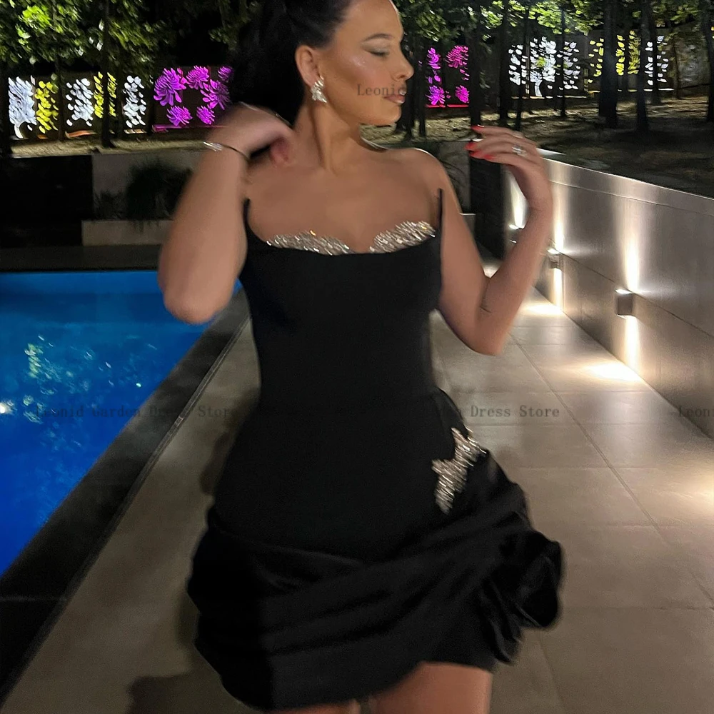 Sexy Black Cocktail Dresses Sweetheart Sleeveless Party Gowns Mermaid Evening Dress Beadings Above Knee Length فساتين السهرة