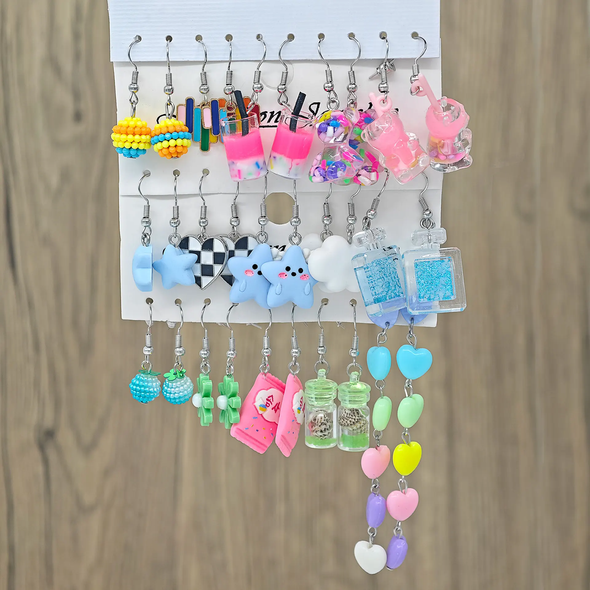 Cartoon Animal White Horse Daisy Resin Donut Earrings Set Cute Playful Trendy Women Fashion Accessories image 3
