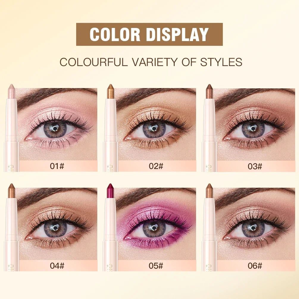 QIBEST Waterproof Pearlescent Eyeshadow Pencil Stick Glitter Shimmer Pigment Eye Shadow Liner Highlighter Pen Eyes Makeup Tools