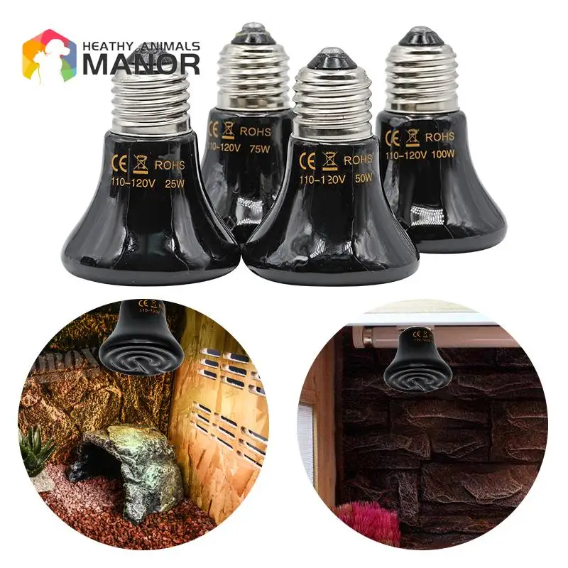 Pet Heating Lamp Lizard Tortoise Spider E27 Far Infrared Ceramic Reptiles Heater Warmer Light Bulb Brooder 25W50W75W100W 60Mm