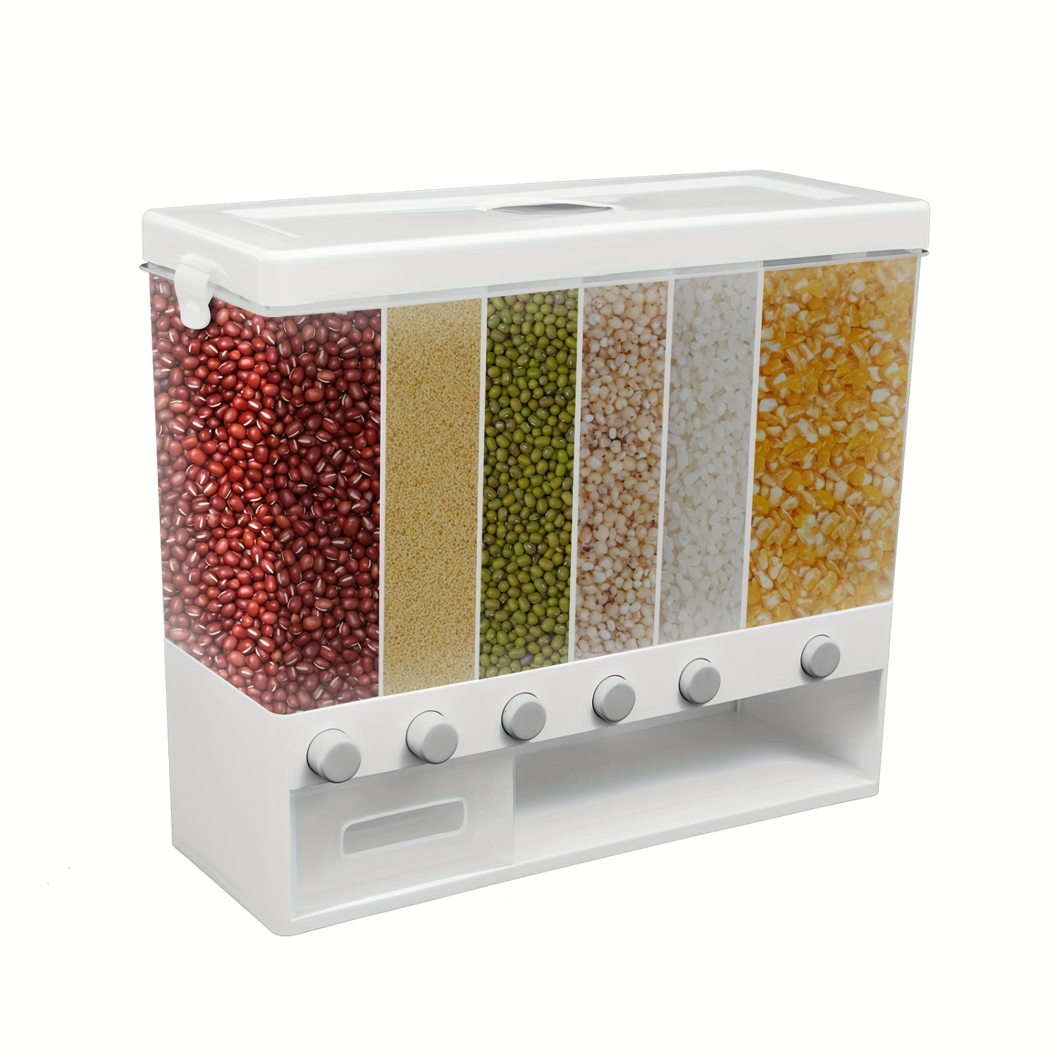 6-Grid Rice Cereal Dispenser Dry Food Container Organizer Kitchen