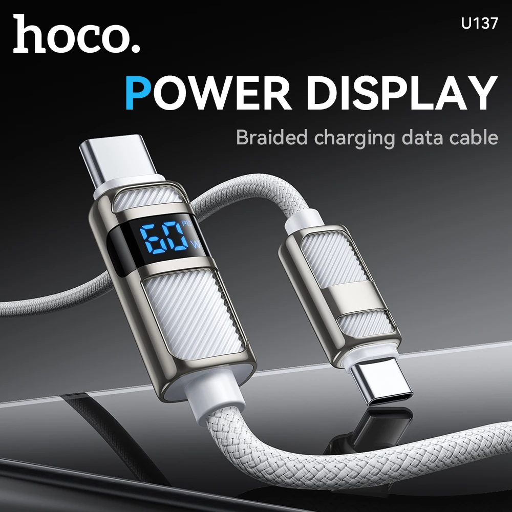 

HOCO LED Display 60W Fast Charging USB C to C Cable For iPhone 16/15 Pro Max 3A Quick Charge Wired Cord For Samsung S24 S25Ultra