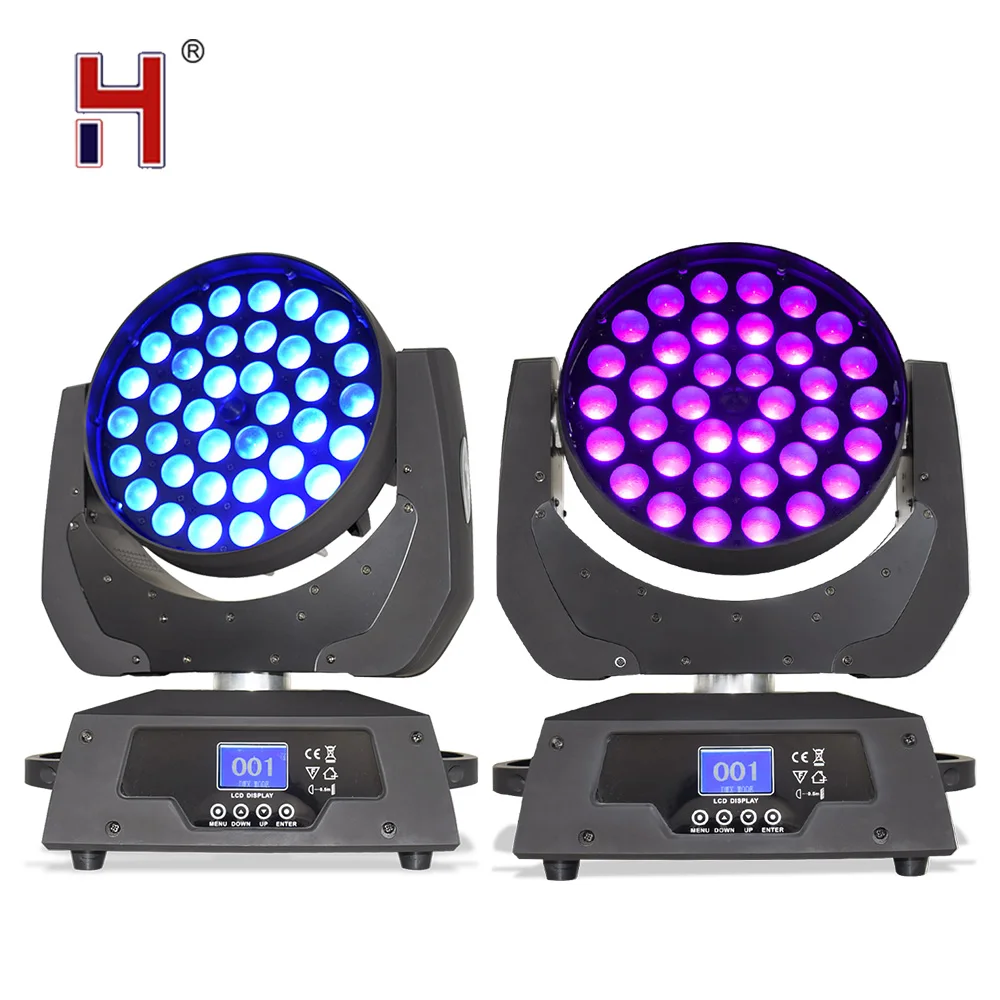 HongYi LED Zoom 36x18W/12W RGBW/+UV 6in1 Touch Screen Suitable Wash Moving Head Sound Activated Lights For DJ Stage Nightclub