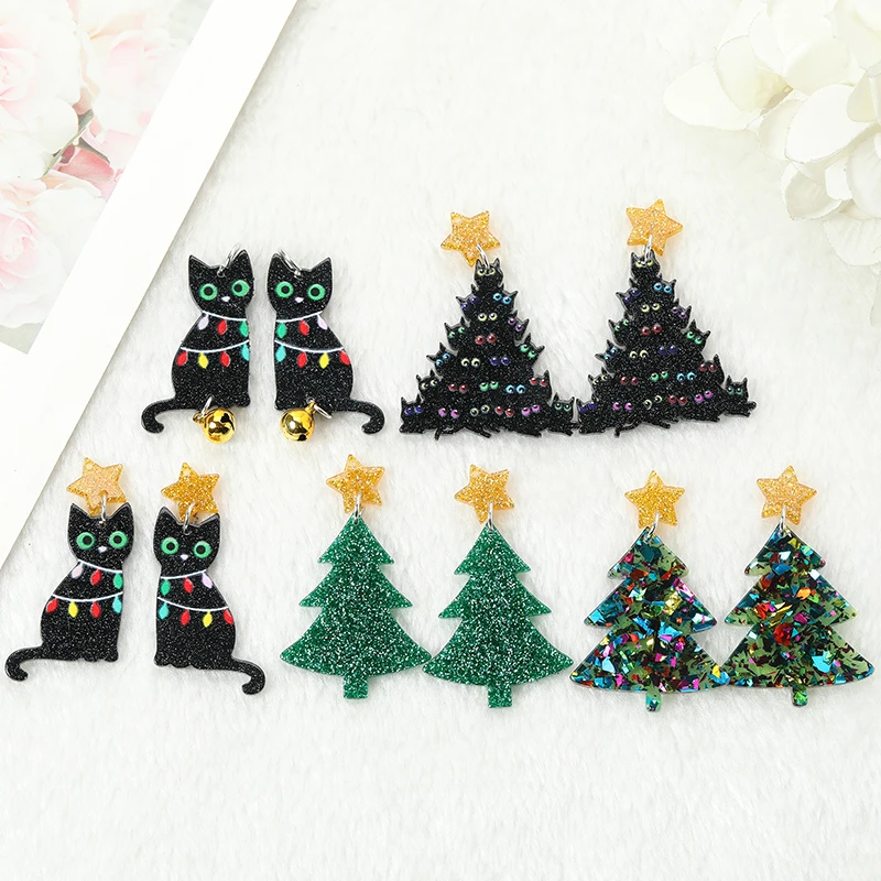 10Pcs/Lot Christmas Glittering Decorations Fashion Acrylic Charms Bells Cat  Accessories For  Jewelry Diy Making