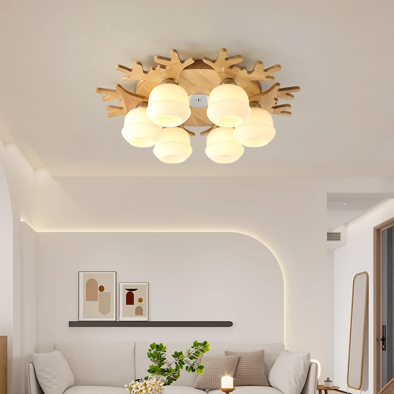 

Living room light Nordic creative antlers dining room ceiling light modern simple personality log bedroom study led lamp