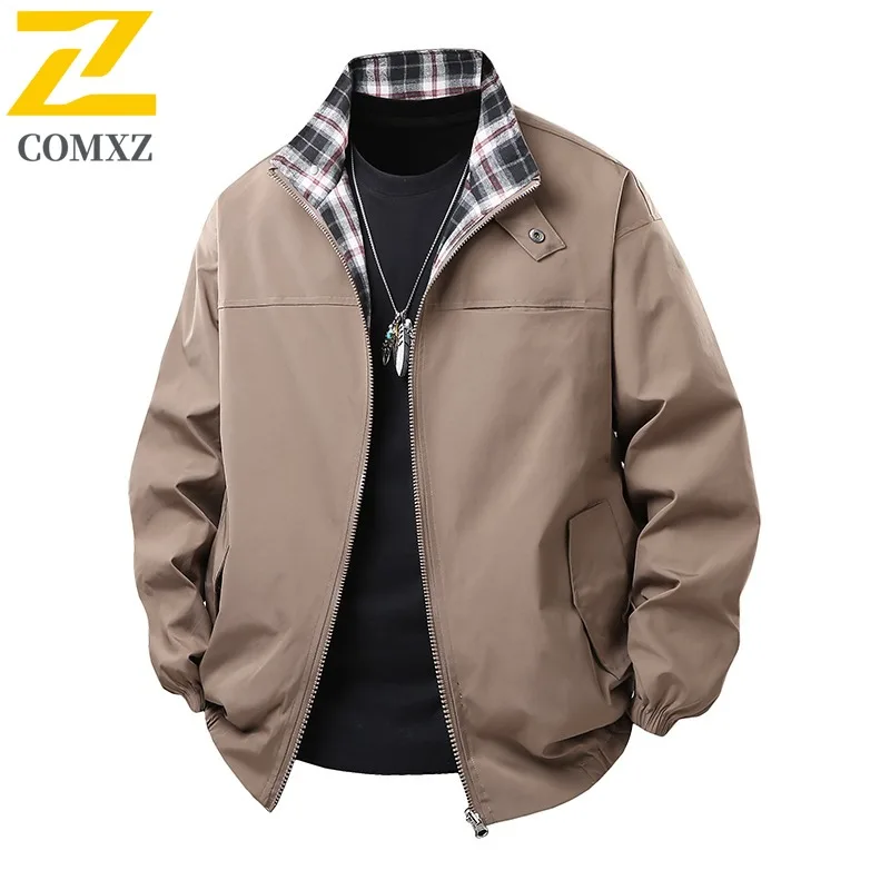 

COMXZ New Jacket Double Sided Men Versatile Casual Couple Coat Reversible Trendy Jacket Relaxed Fit Loose Spring Autumn Garment