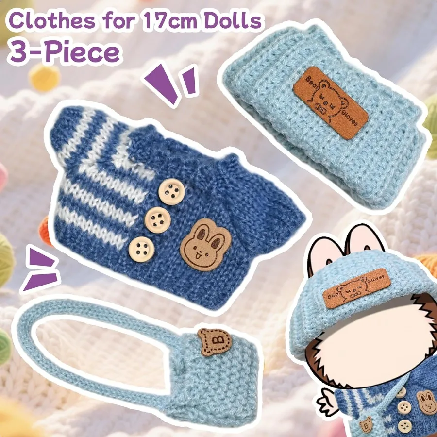 17cm Dolls Clothes Clothes Set for 15cm Doll Crochet 3 Piece Set Hat Clothes Backpack for Dolls Accories Suit Cute Outfits Styl
