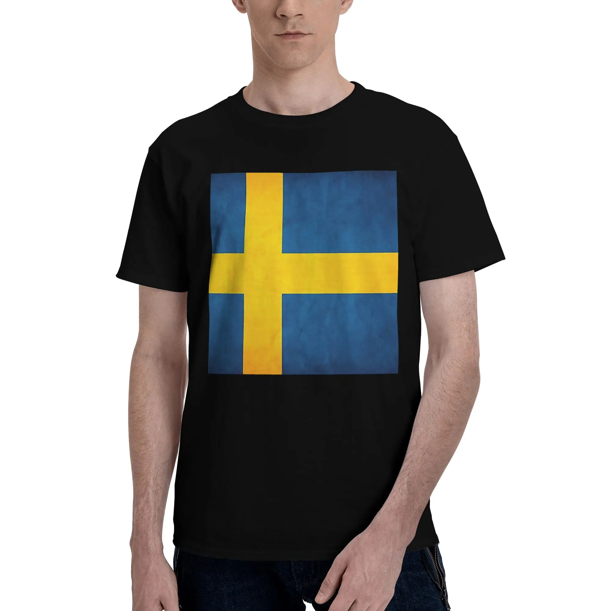 

Sweden Swedish Flag 100% Cotton T-Shirt Men'sOversized T Shirts Men O-Neck Short Sleeve S-6XL