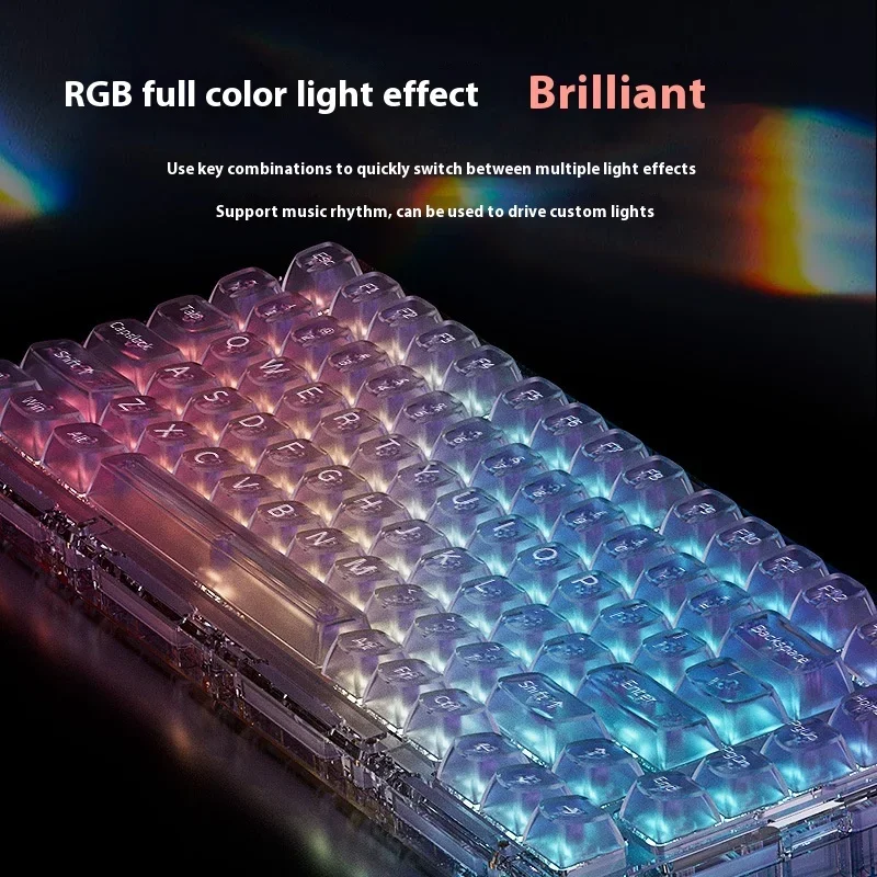 Magic Geek Ice75 Teclado Mecânico de Cubo de Gelo Totalmente Transparente Iluminação Rgb Modo Thri Bluetooth Hot Plug And Play Personalizado