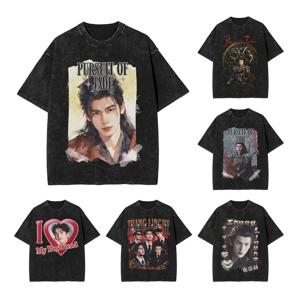Pursuit of Jade Zhu Yu T Shirt Washed High Street T-Shirts Zhang LingHe Vintage Men Women Tops Streetwear Graphic Printed Tees