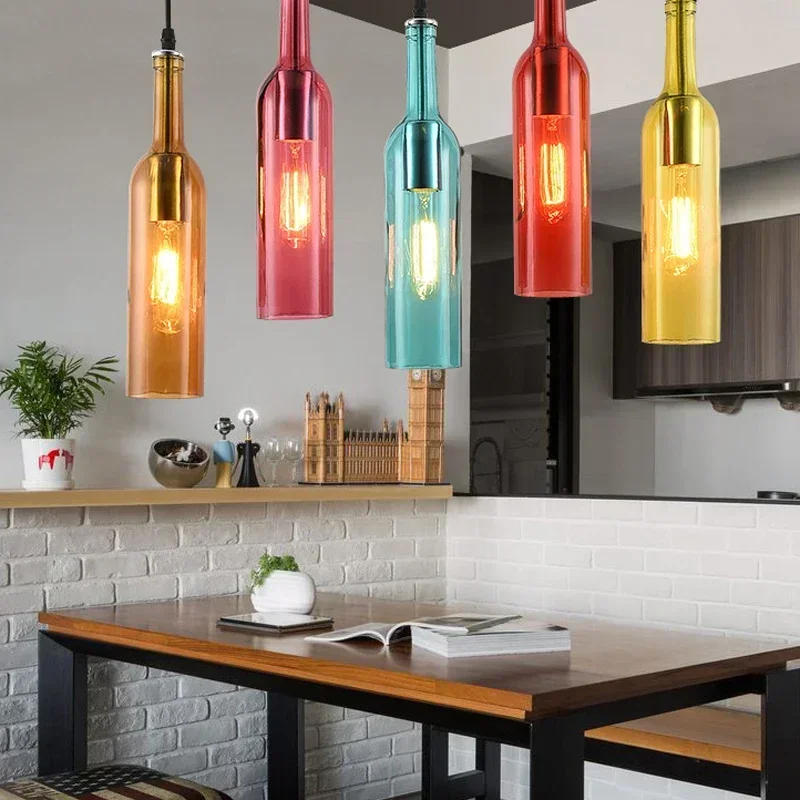 

Nordic Simple Creative Light Fixtures Modern Restaurant Bar Cafe Counter Beer Bottle Decoration Chandelier Pendant Lighting