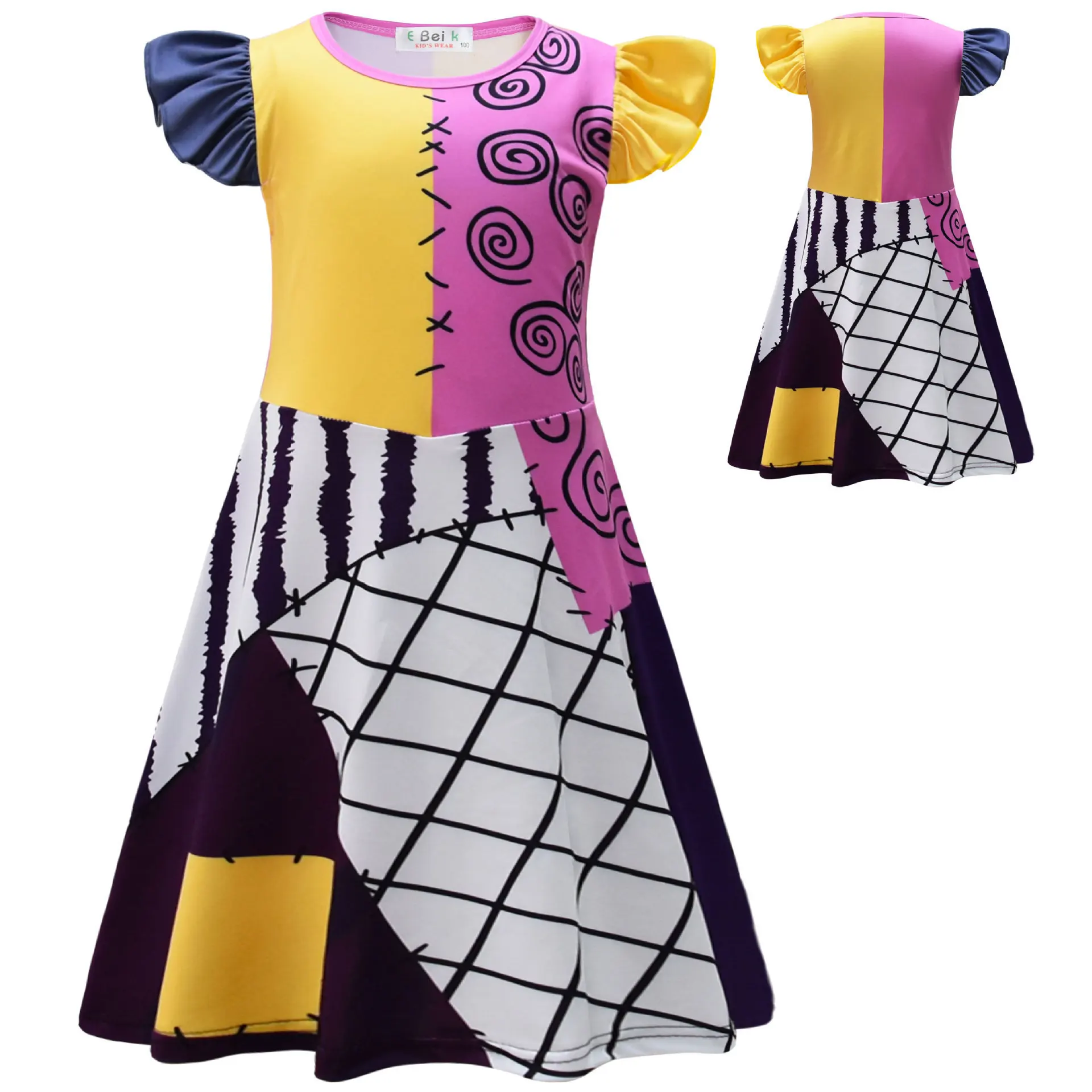 Halloween Costume Party Performance Outfit The Nightmare Before Christmas Sally Girls Dress Spooky Kids Cosplay Wear 3-8 Years