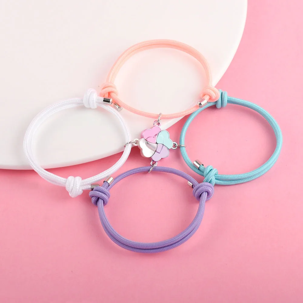 4Pcs/set Lucky Four Leaf Clover Multicolour Pendant Best Friend Bracelet BFF Friendship Jewelry Gifts for Girls
