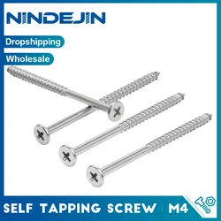 NINDEJIN Flat Head Phillips Wood Screw M4 Stainless Steel Coarse Thread Bugle Head Self Tapping Screw for Drywall Sheetrock Wood