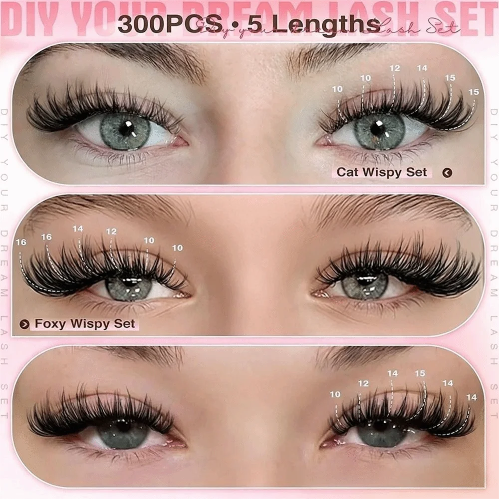 Neue 10-16mm lange künstliche Wimpern 30D/40D/50D/60D – Natürlicher Look, flauschige Wimpernbüschel im Wispy-Stil, Faux Cils für Augen-Make-up