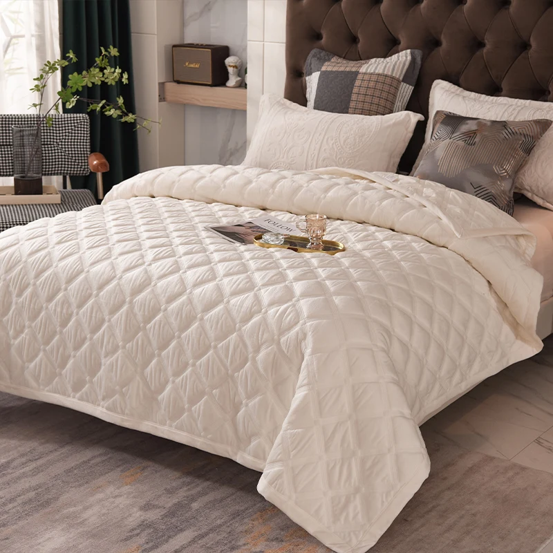 WOSTAR Warm winter milk velvet bed sheet quilted thicken creamy white bedspread couple bed linen luxury double bed bedding 150cm