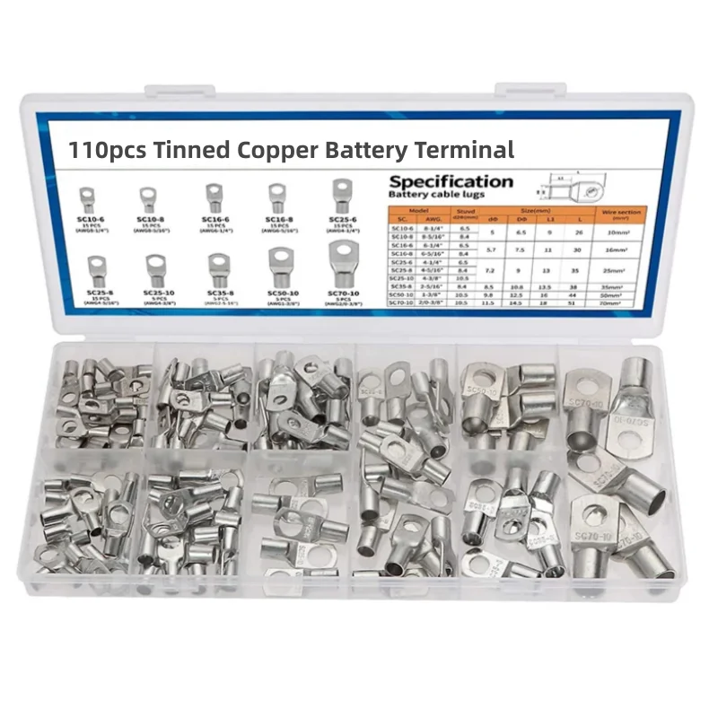 

110 шт. луженые медные наконечники для клемм аккумулятора SC10-6 кольцевые разъемы для автомобильной солнечной морской электропроводки