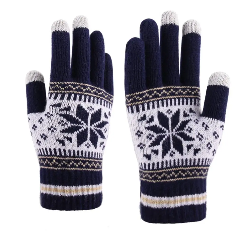 High Quality Knitted Snowflake Winter Knitted Gloves Touch Screen Thickened Full Finger Mittens Skiing Gloves Winter