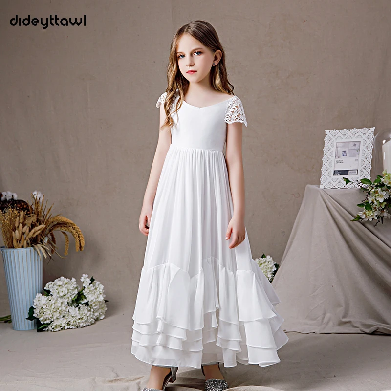 Dideyttawl Customized Chiffon First Communion Dresses Simple Cap Sleeve Junior Bridesmaid Gown Concert Birthday Party Pageant