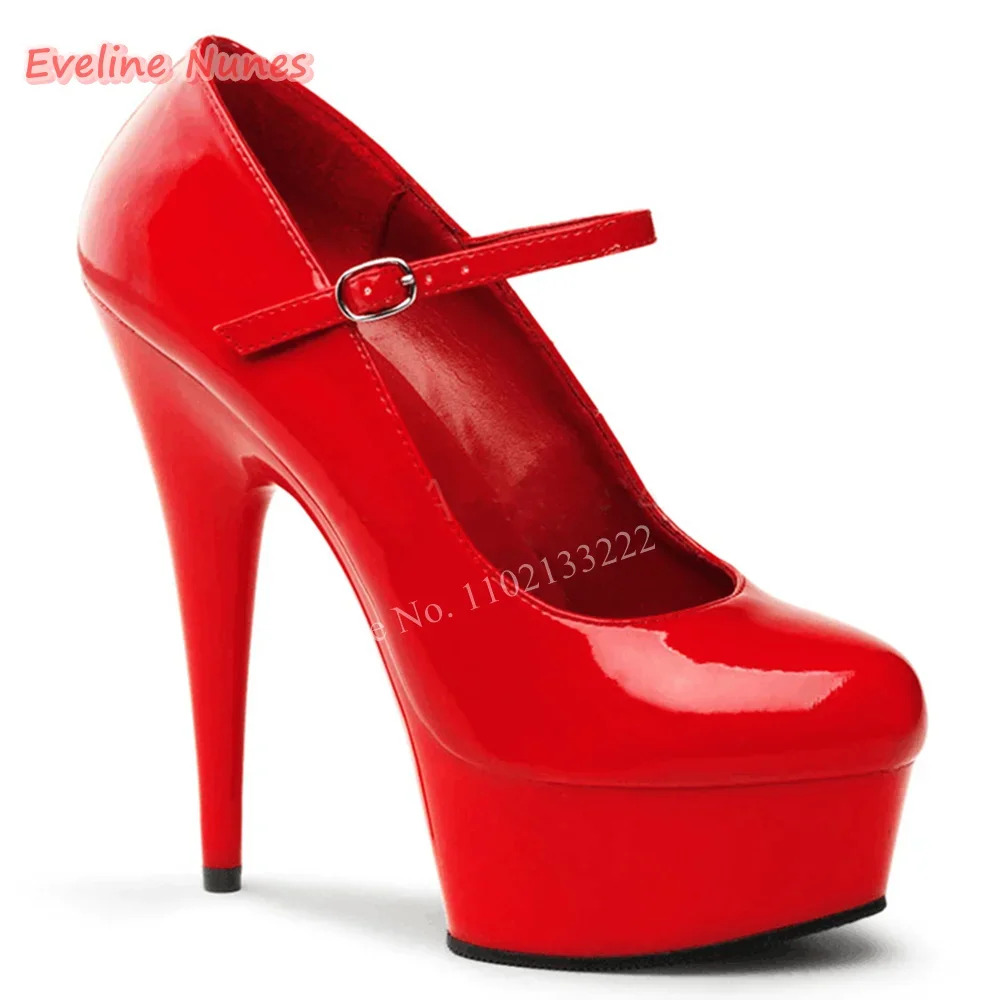 

Crystal Rose Platform Wedding Shoes Women's Solid Super Thin High Heel Round Toe Patent Leather Catwalk Pumps for footwear