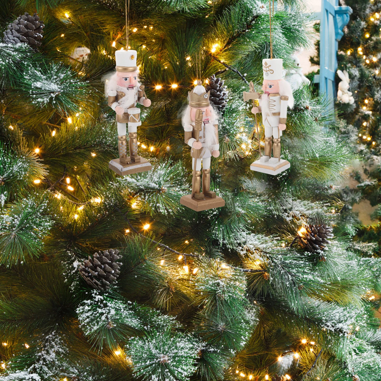 

4pcs Wooden Nutcracker Hanging Ornament Christmas Decoration Xmas Tree Pendant Holiday Gift Wood Nutcrackers Figures Decor Craft