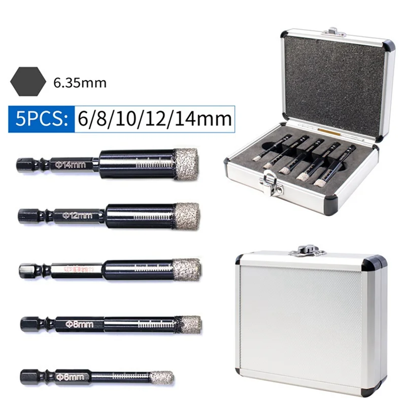 

High Quality-5-Piece Brazed Drill Set Vacuum Brazed Diamond Core Drill Is Suitable For Marble Tiles Stone Glass,5-Piece