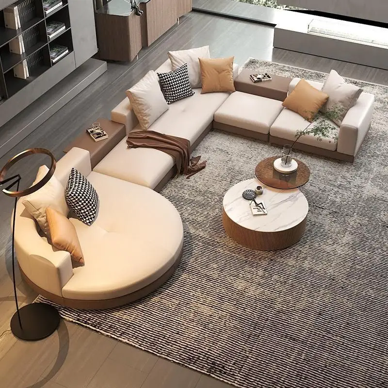 

Italian minimalist sofa light luxury living room large flat-floor villa designer arc special-shaped sofa