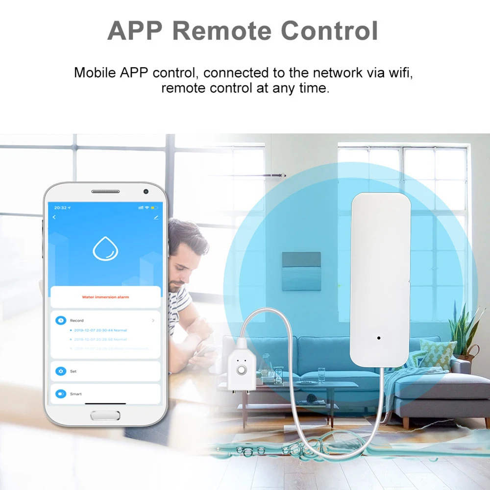 Smart Home Easy Setup Water Damage Prevention Sensitive Detection Real-time Alerts Versatile Placement Advanced Technology