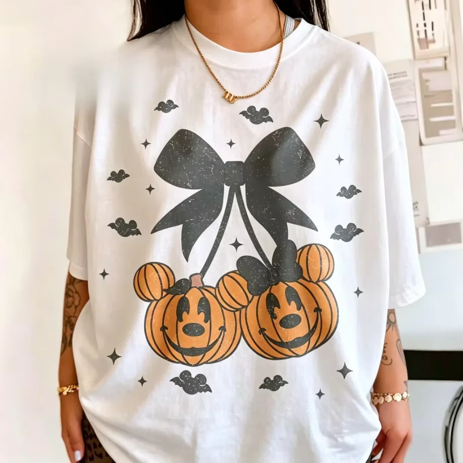 2026 New Y2K Aesthetic Halloween Pumpkin Mouse Family Outfit Graphic Pattern High-Quality Comfortable Casual Unisex T-Shirt