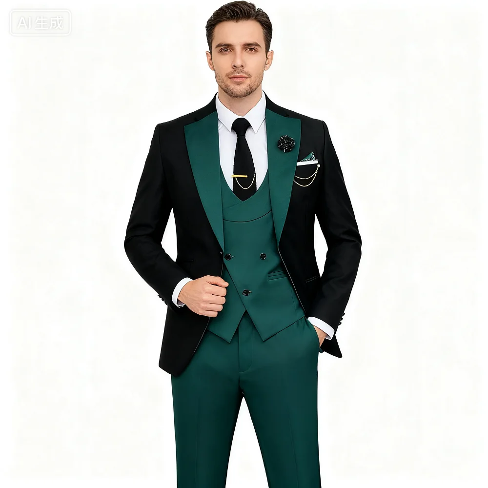 

3 Pieces Slim Fit Men's Suits Formal Business Groom Tuxedo for Wedding Party Prom - Jacket Vest Pants Set