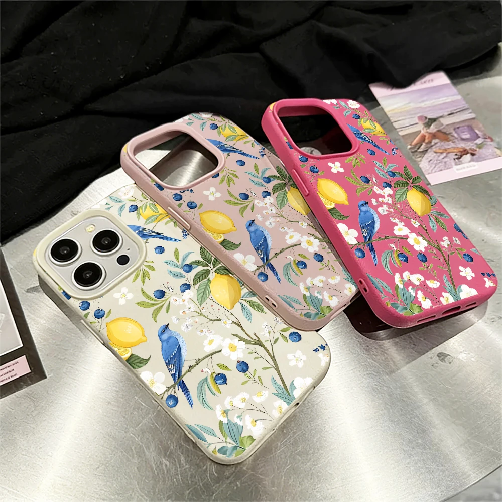Blue Bird Lemon Handyhülle für iPhone 17 16 15 14 13 12 Pro Max 16 15 14 Plus 17 16 15 14 13 12 Pro 17Air Silikon-Matt-Cover – Detail 3