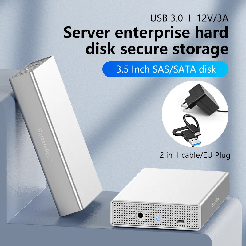 Blueendless SAS harde schijf behuizing USB C naar 2,5/3,5 inch SAS/SATA HDD box ondersteuning max. 20 GB schijfsnelheid 5 Gbps externe hdd-behuizing