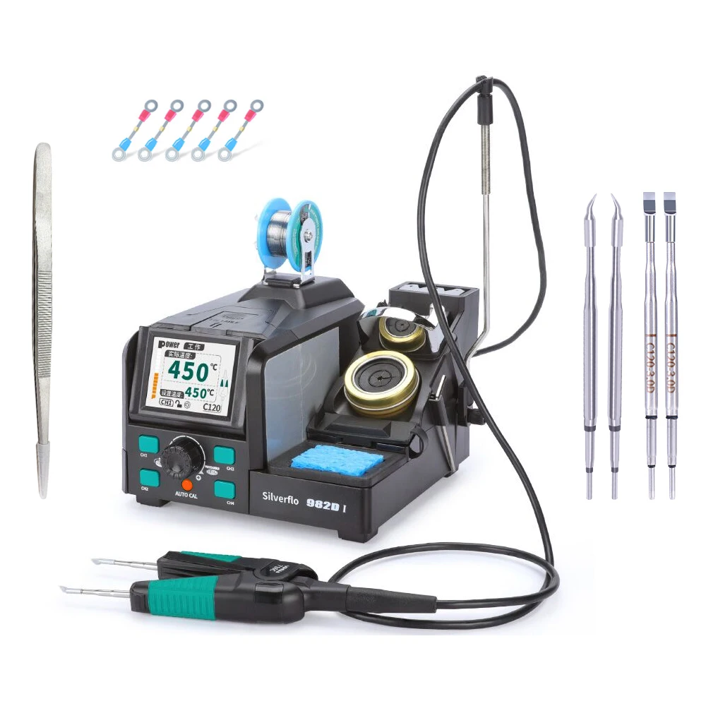 Silverflo 982D-I Soldering Station Precision Tweezers Welding Station with Auto Calibration,4Preset Channels for Micro Soldering