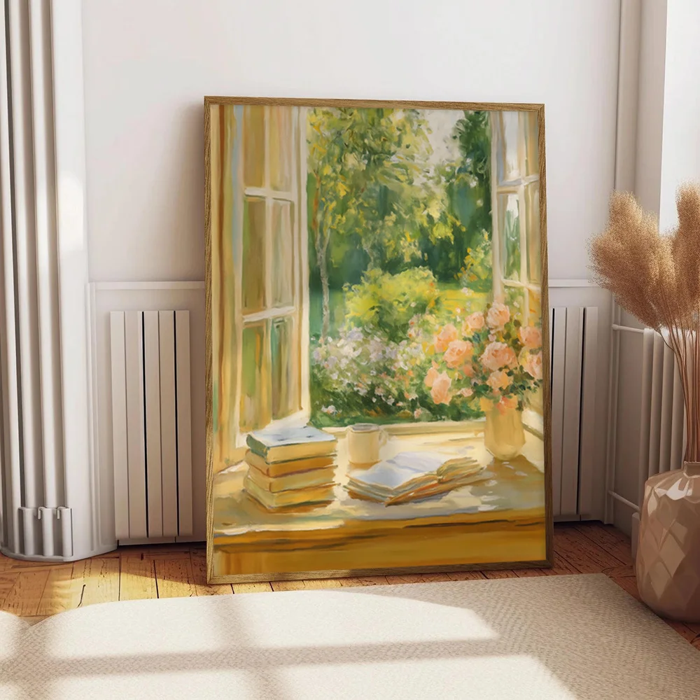 2D Flat, 2D Flat, 1pc Unframed Canvas Art Featuring Sunny Reads, Tranquil Garden Themes, And Spring Vibes. This Artwork Print
